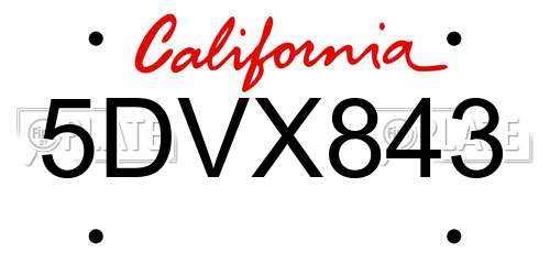 5DVX843 California License Plate