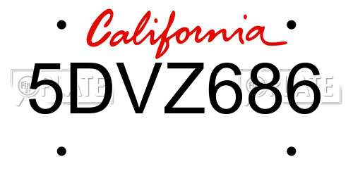 5DVZ686 California License Plate