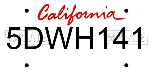 5DWH141 California License Plate