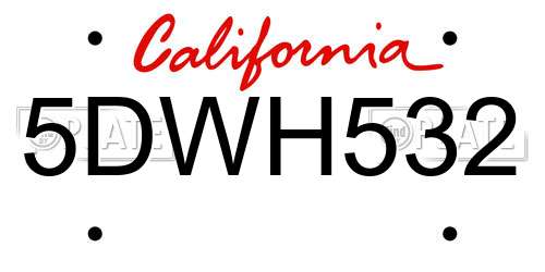 5DWH532 California License Plate