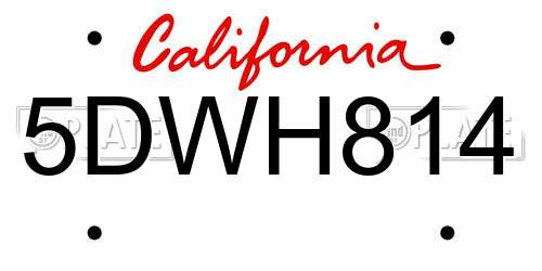 5DWH814 California License Plate