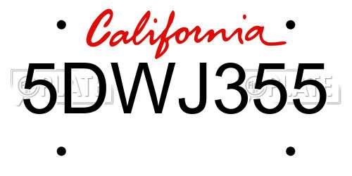 5DWJ355 California License Plate