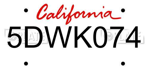 5DWK074 California License Plate