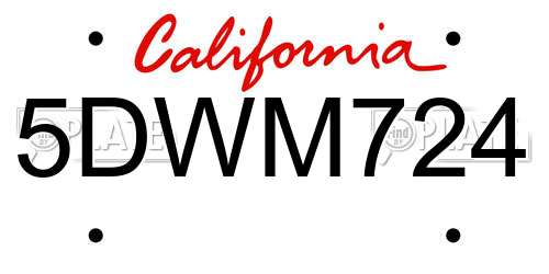 5DWM724 California License Plate