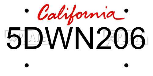 5DWN206 California License Plate