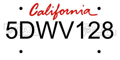 5DWV128 California License Plate