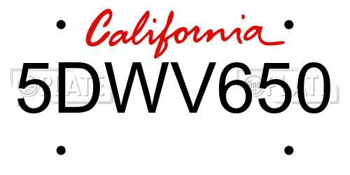 5DWV650 California License Plate