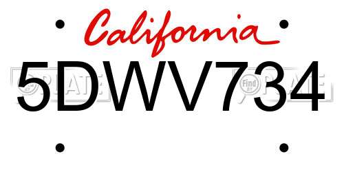 5DWV734 California License Plate