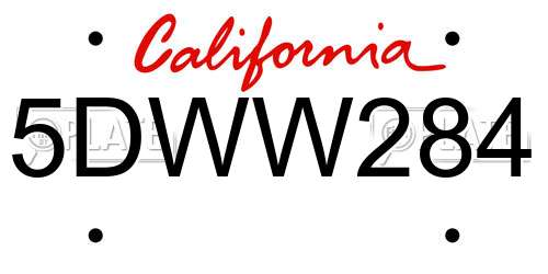 5DWW284 California License Plate