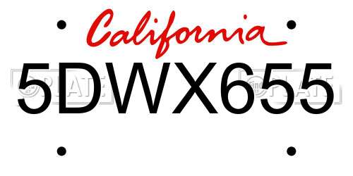 5DWX655 California License Plate