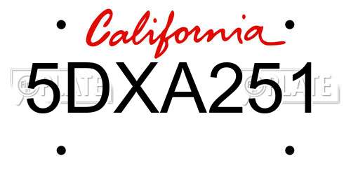 5DXA251 California License Plate