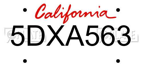5DXA563 California License Plate