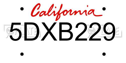 5DXB229 California License Plate