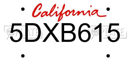 5DXB615 California License Plate