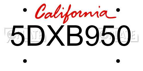 5DXB950 California License Plate