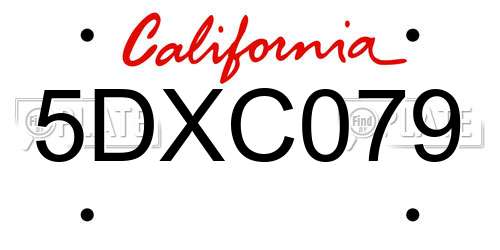 5DXC079 California License Plate