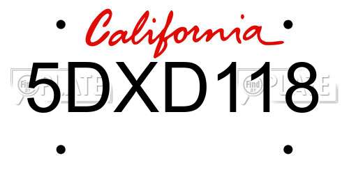 5DXD118 California License Plate