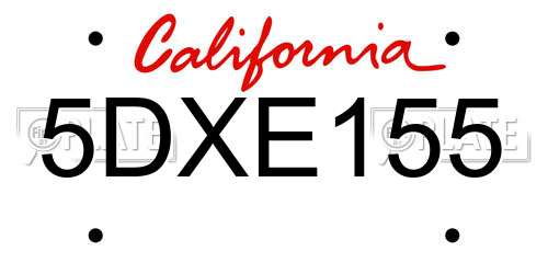 5DXE155 California License Plate