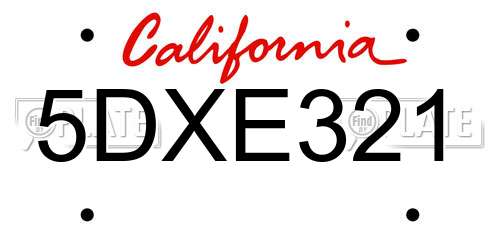 5DXE321 California License Plate