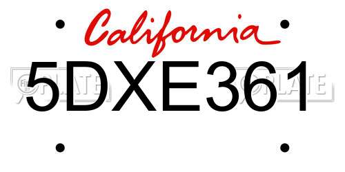 5DXE361 California License Plate