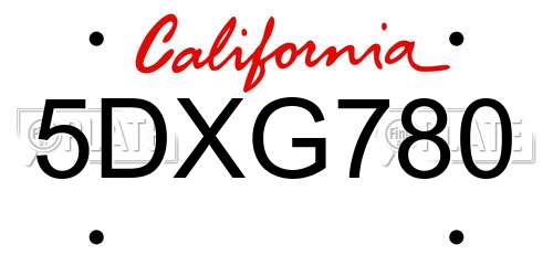 5DXG780 California License Plate