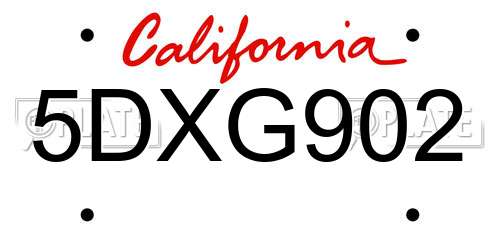 5DXG902 California License Plate