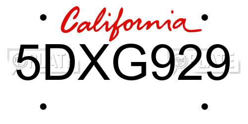 5DXG929 California License Plate