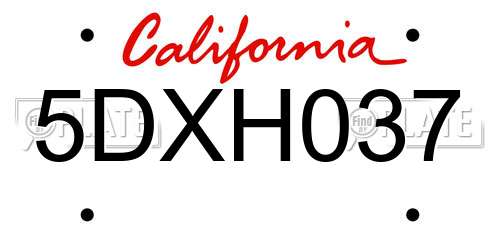 5DXH037 California License Plate