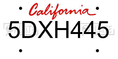 5DXH445 California License Plate