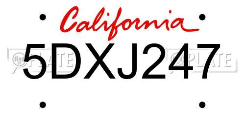 5DXJ247 California License Plate