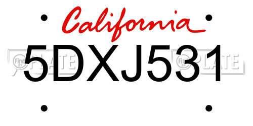 5DXJ531 California License Plate