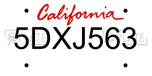 5DXJ563 California License Plate