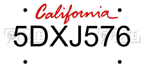 5DXJ576 California License Plate