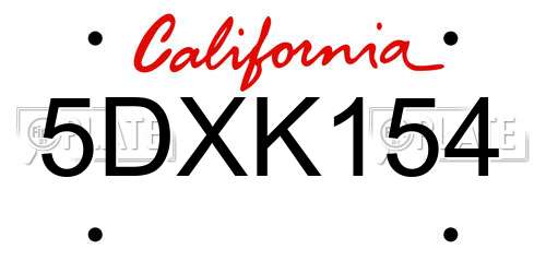 5DXK154 California License Plate