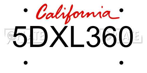 5DXL360 California License Plate