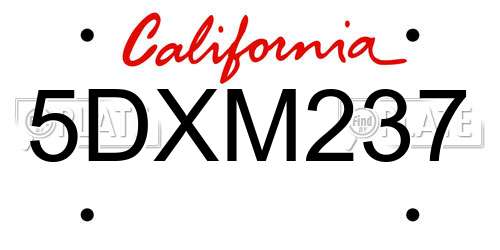 5DXM237 California License Plate