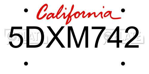 5DXM742 California License Plate