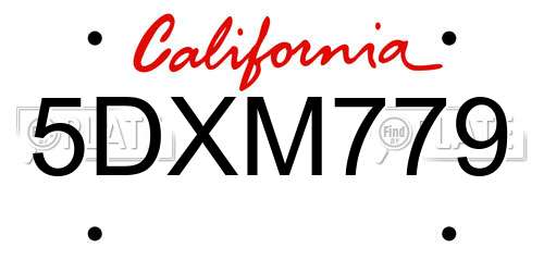 5DXM779 California License Plate