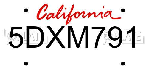5DXM791 California License Plate