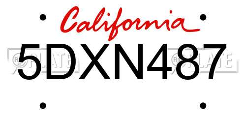 5DXN487 California License Plate