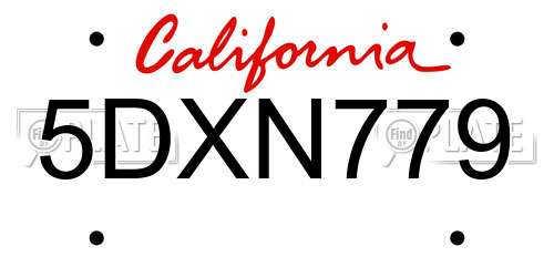 5DXN779 California License Plate