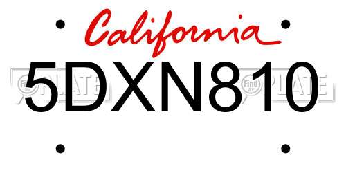 5DXN810 California License Plate