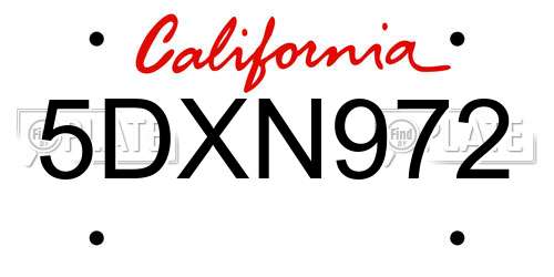 5DXN972 California License Plate