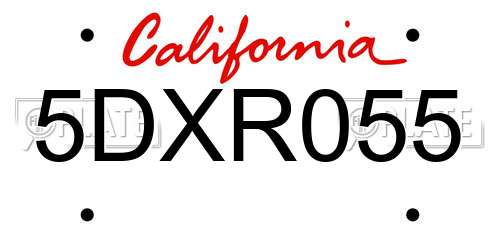 5DXR055 California License Plate