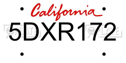 5DXR172 California License Plate