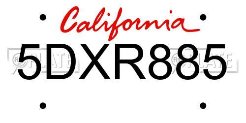 5DXR885 California License Plate