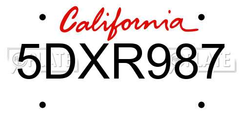 5DXR987 California License Plate