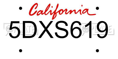 5DXS619 California License Plate