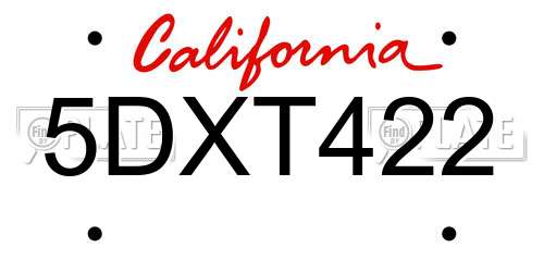 5DXT422 California License Plate