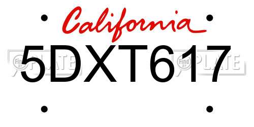5DXT617 California License Plate